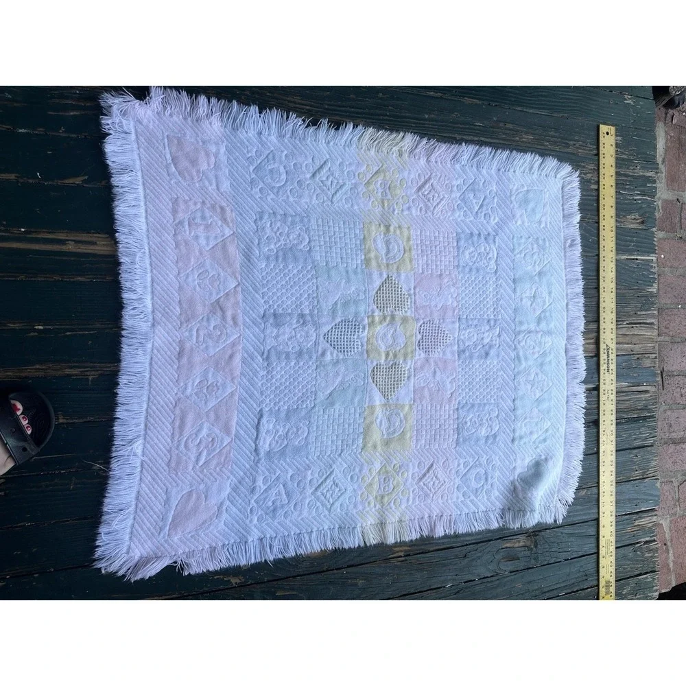 Baby Blanket Fringe Pastel Blocks‎ Moon Star ABC Acrylic Vintage